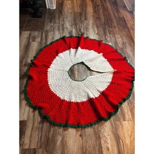 Hand Crocheted Christmas Tree Skirt Red White Green Festive Holiday Decor